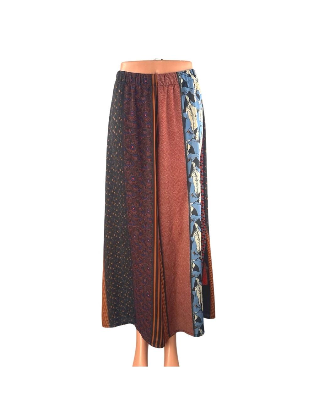Dixie Multicolor Patchwork Colorblock Graphic High Waist Wide Leg Baggy Pants XS